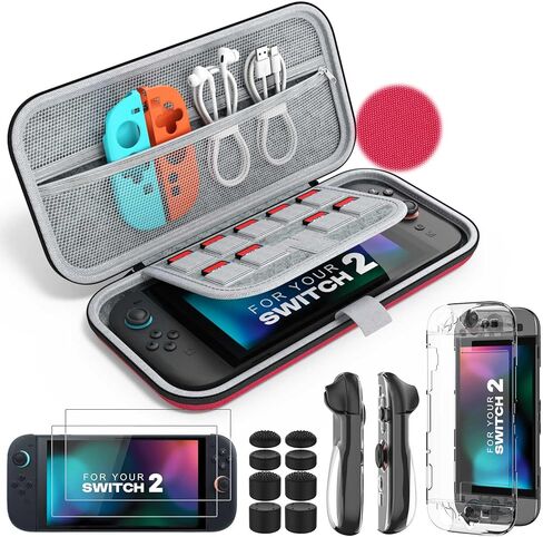 طقم حزمة Moko Switch 2 من أجل Nintendo Switch 2 (2025) ، 14 في 1 مجموعة هدايا مع علبة حمل ، وغطاء واقعي ، و Clear TPU Joycon ، وحمليات شاشة 2x وقبعات قبضة الإبهام 8x ، الأحمر in Saudi Arabia