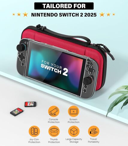 طقم حزمة Moko Switch 2 من أجل Nintendo Switch 2 (2025) ، 14 في 1 مجموعة هدايا مع علبة حمل ، وغطاء واقعي ، و Clear TPU Joycon ، وحمليات شاشة 2x وقبعات قبضة الإبهام 8x ، الأحمر in Saudi Arabia