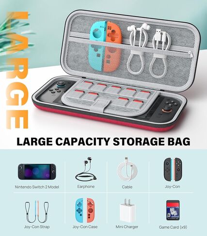 طقم حزمة Moko Switch 2 من أجل Nintendo Switch 2 (2025) ، 14 في 1 مجموعة هدايا مع علبة حمل ، وغطاء واقعي ، و Clear TPU Joycon ، وحمليات شاشة 2x وقبعات قبضة الإبهام 8x ، الأحمر in Saudi Arabia