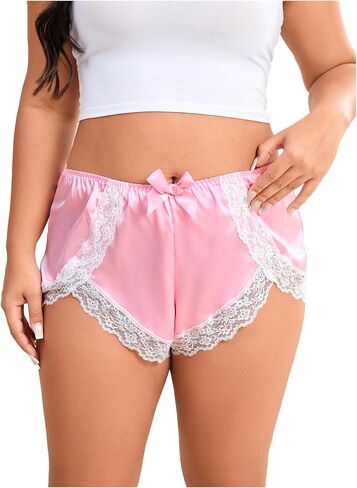 Shenhe Women's Plus Size Satin Panty Bear Bow Lace Lace Trim Trepable Dilky Intelder in Saudi Arabia