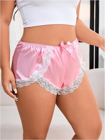 Shenhe Women's Plus Size Satin Panty Bear Bow Lace Lace Trim Trepable Dilky Intelder in Saudi Arabia