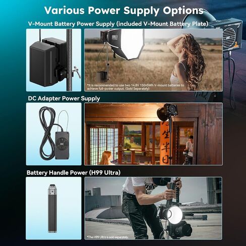 SIRUI C300XII 310W Portable RGB LED Video Light - Ultra Lightweight 0.96kg, App Control, V-Mount Battery & AC/DC Power, 2700-6500K CCT for Studio/Outdoor Photography in Saudi Arabia