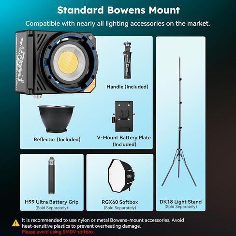 SIRUI C300XII 310W Portable RGB LED Video Light - Ultra Lightweight 0.96kg, App Control, V-Mount Battery & AC/DC Power, 2700-6500K CCT for Studio/Outdoor Photography in Saudi Arabia