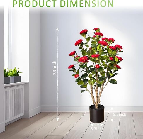 2 Pack 39" Artificial Camellia Tree, 3.2 Ft Fake Camellia Plant with 28 Blooming White Flowers, Artificial Plants in Pot for Home Front Door Christmas Indoor & Outdoor Decor in Kuwait