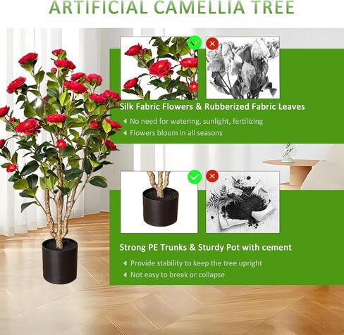 2 Pack 39" Artificial Camellia Tree, 3.2 Ft Fake Camellia Plant with 28 Blooming White Flowers, Artificial Plants in Pot for Home Front Door Christmas Indoor & Outdoor Decor in Kuwait