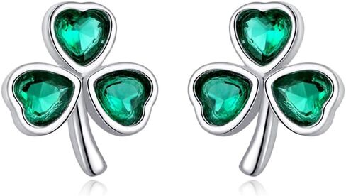 Reffeer Solid 925 Sterling Silver Green CZ Flower Stud arocks Clover for Women Teen Girls Clover Stud arock arock shamrock shamrock st Patricks Day أقراط in Saudi Arabia