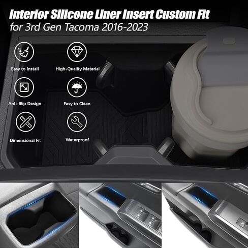 Interior Silicone Liner Insert for Tacoma 4th Gen 2024-2025, Silicone Cup Holder Set for Toyota Tacoma 2025 Accessories, Fits only Double Cab Models - Fully Covered in Kuwait