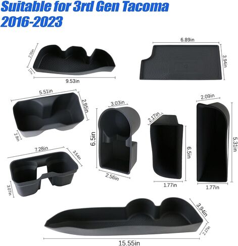 Interior Silicone Liner Insert for Tacoma 4th Gen 2024-2025, Silicone Cup Holder Set for Toyota Tacoma 2025 Accessories, Fits only Double Cab Models - Fully Covered in Kuwait