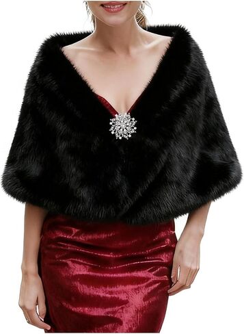 Yalice Women's Wedding Faux Fur Shawl and Wrap Bridal Fur Fur Scarf for for bride and bridesmaids (beige) in Kuwait