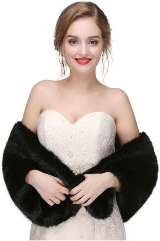 Yalice Women's Wedding Faux Fur Shawl and Wrap Bridal Fur Fur Scarf for for bride and bridesmaids (beige) in Kuwait