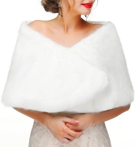 Yalice Women's Wedding Faux Fur Shawl and Wrap Bridal Fur Fur Scarf for for bride and bridesmaids (beige) in Kuwait