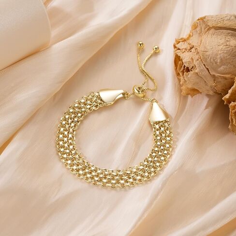 Gold Bracelet Stack 18K Gold Bracelets for Women Chunky Delicate Tapestry of Elegance Dainty Bracelet for Women in Saudi Arabia