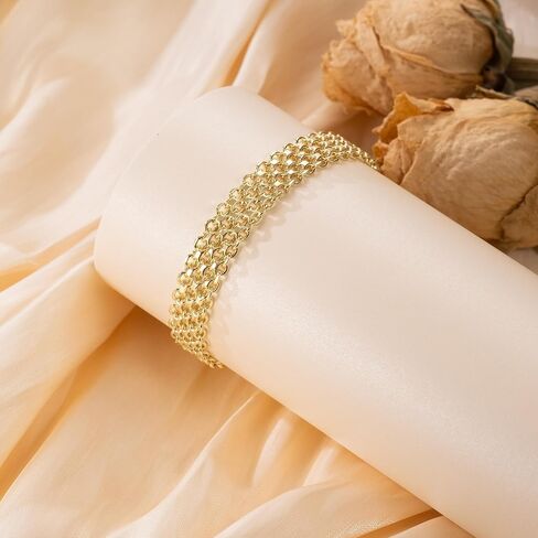 Gold Bracelet Stack 18K Gold Bracelets for Women Chunky Delicate Tapestry of Elegance Dainty Bracelet for Women in Saudi Arabia