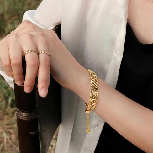 Gold Bracelet Stack 18K Gold Bracelets for Women Chunky Delicate Tapestry of Elegance Dainty Bracelet for Women in Saudi Arabia