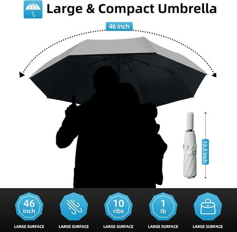 Windproof Travel Umbrella, Automatic Lightweight Compact Portable Folding Umbrella for Backpack, Small Umbrellas for Rain UV Sun Protection, Perfect for Car, Purse, Men and Women (Beige) in Kuwait