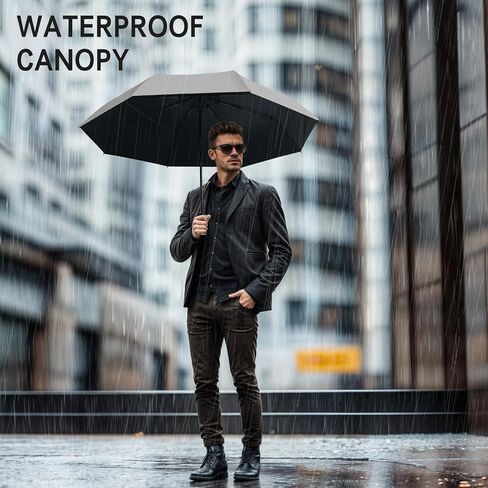 Windproof Travel Umbrella, Automatic Lightweight Compact Portable Folding Umbrella for Backpack, Small Umbrellas for Rain UV Sun Protection, Perfect for Car, Purse, Men and Women (Beige) in Kuwait