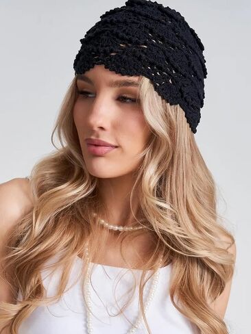 Babalet Women Cotton Crochet Beanie Hat Handmade Knit Floral Skull Cap Stretchy Slouchy Cutout Hats Summer Boho Fashion in Kuwait