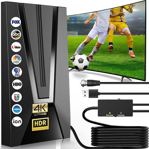 2025 Upgraded HD TV Antenna, 1800+ Miles Range Indoor Outdoor Digital TV Antenna for Smart TV, Support 4K 1080p Fire tv Stick and Old TVs HDTV Local Channels with Signal Booster - 35ft Long Cables in Saudi Arabia