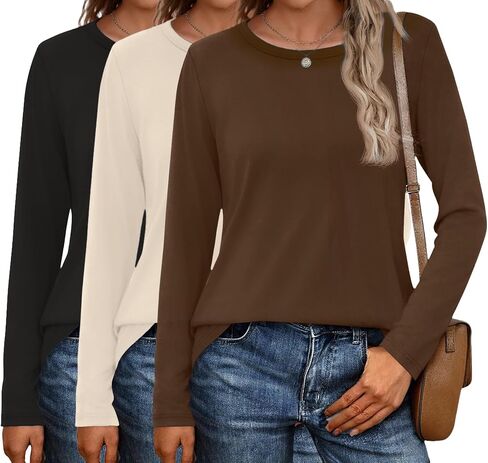 ekouaer 3 حزمة قمصان طويلة الأكمام للنساء طاقم الرقبة قمم حرارية خفيفة الوزن طبقة أقل من tees 2025 s-xxl in Saudi Arabia