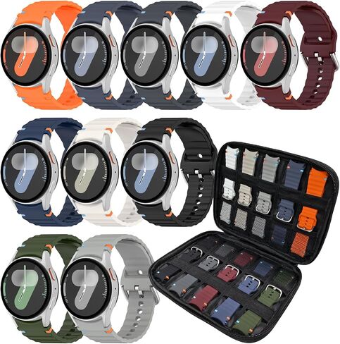 12 حزمة رياضية نطاقات مع منظم التخزين متوافق مع Samsung Galaxy Watch 7 6 5 4 Band 40mm 44mm/Fe 40mm/Watch 6 Classic 47mm 47mm/5 Pro 45mm ، لا يوجد حزام سيليكون ناعم للنساء للنساء الرجال in Kuwait