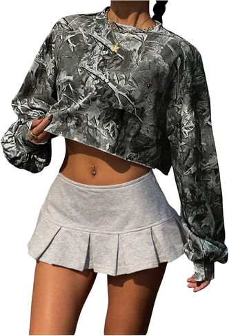نساء Y2K Camo Print Crewneck Sweatshirt Long Sleeve Drop Counter Counter Vintage Pullover Tops in Kuwait