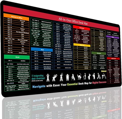 Computer Office Shortcuts Mousepad, Excel/Word/PPT Shortcut Cheat Sheet Mat, Desk Mat for Decor, Non-Slip Keyboard Mat, Employee Appreciation Gifts (Office, 11.8"x9.8" x0 .12" Small) in Kuwait