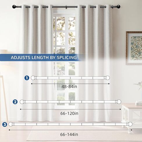 Matte Black Curtain Rod for Windows 48-84 inch Adjustable 1 inch Diameter Decorative Matte Black Curtain Rods with Brackets in Saudi Arabia