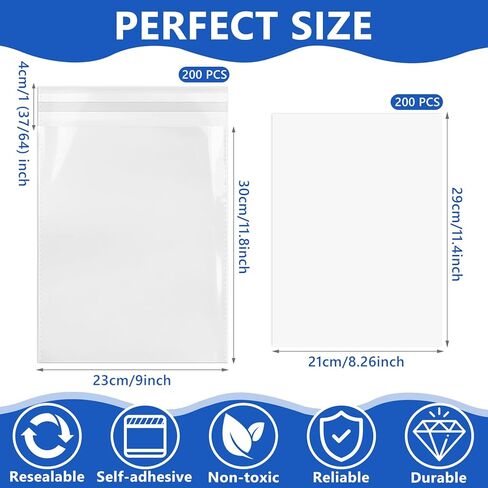 DEDC 400Pcs Magazine Covers Plastic Protector, Magazine Bags and Boards, Standard Size 9x11.8 inches, Magazine Sleeves and Boards for Storage and Display in Kuwait