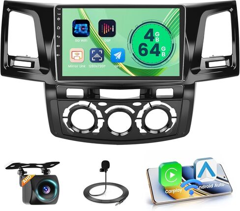 8 Core 4+64GB Wireless Carplay Stereo for 2005-2014 Toyota Fortuner Hilux Android Radio, Hikity 9'' Touch Screen Hilux Car Stereo, Android Auto, 32EQ DSP, WiFi, GPS Navi, SWC, Mic, Backup Cam, Black in Kuwait