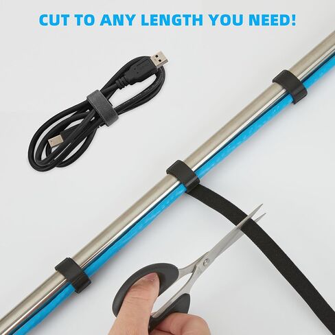 8 Yards x 1 Inch Adjustable Black Cable Straps – Reusable Hook and Loop Fastening Ties Roll with Free Cut Length for Wire Management and Cord Organization in Kuwait