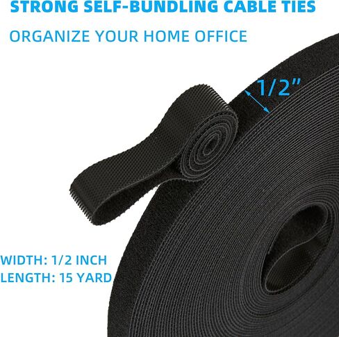 8 Yards x 1 Inch Adjustable Black Cable Straps – Reusable Hook and Loop Fastening Ties Roll with Free Cut Length for Wire Management and Cord Organization in Kuwait