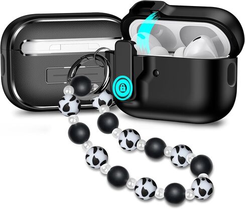 متوافق مع AirPods Pro 2nd Generation ، حالة Gen 2019 الأولى مع قفل ، تصميم كامل للحماية من الغطاء المنبثقة مع سلسلة المفاتيح للفتيات ، القوس الوردي in Kuwait