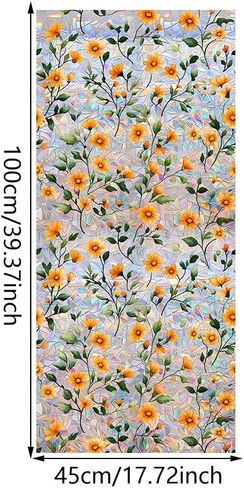 Window Film, Stain Daisy Glass Film Rainbow Flowers Static Glass Window Clings Stickers for Home Office Living Room Bedroom Glass Windows Door Decor in Saudi Arabia