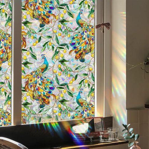 Window Film, Stain Daisy Glass Film Rainbow Flowers Static Glass Window Clings Stickers for Home Office Living Room Bedroom Glass Windows Door Decor in Saudi Arabia