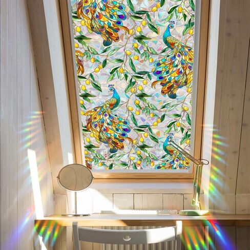 Window Film, Stain Daisy Glass Film Rainbow Flowers Static Glass Window Clings Stickers for Home Office Living Room Bedroom Glass Windows Door Decor in Saudi Arabia