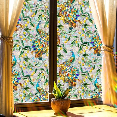 Window Film, Stain Daisy Glass Film Rainbow Flowers Static Glass Window Clings Stickers for Home Office Living Room Bedroom Glass Windows Door Decor in Saudi Arabia