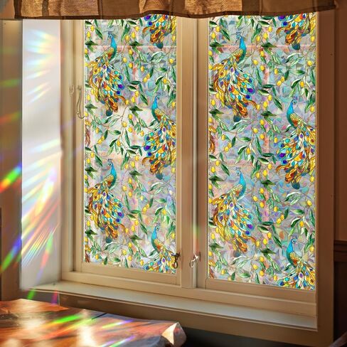 Window Film, Stain Daisy Glass Film Rainbow Flowers Static Glass Window Clings Stickers for Home Office Living Room Bedroom Glass Windows Door Decor in Saudi Arabia