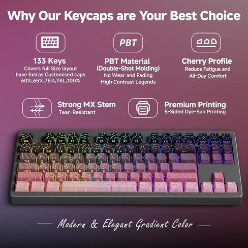 Black Pink PBT Keycaps - Shine Through Contour Design Key caps Set for Mechanical Keyboard,Cherry Profile for TKL US Layout Mechanical Keyboard(135 Keys) in Saudi Arabia
