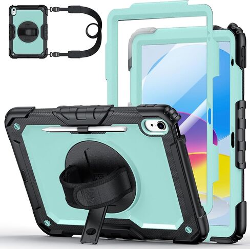Case for iPad (A16) 11th Generation 11 Inch (2025), Ubearkk for iPad 10th Generation 10.9 inch 2022 case with Screen Protector, 360 Degree Rotating Stand/Adjustable Shoulder Strap/Pencil Holder, Black in Kuwait