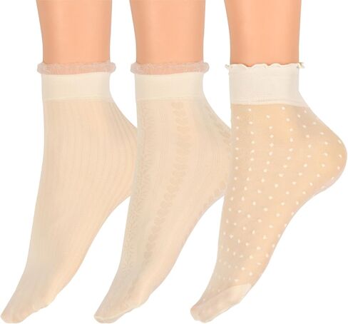 3 Pairs Womens Lace Ankle White Ruffle Frilly Dress Sexy Mesh Lace Trim Lolita Sock Lacy Ruffled Bootie Socks in Kuwait