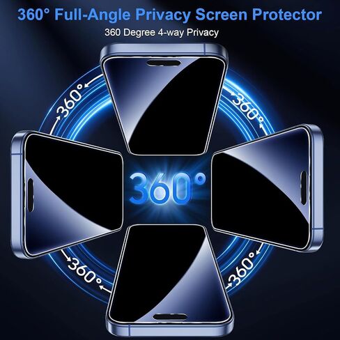 4 Way Privacy Screen Protector 360° Anti-Spy Tempered Glass for iPhone 14 Pro 9H+ Hardness HD Clear Anti-Fingerprint Case Friendly Easy Installation in Saudi Arabia