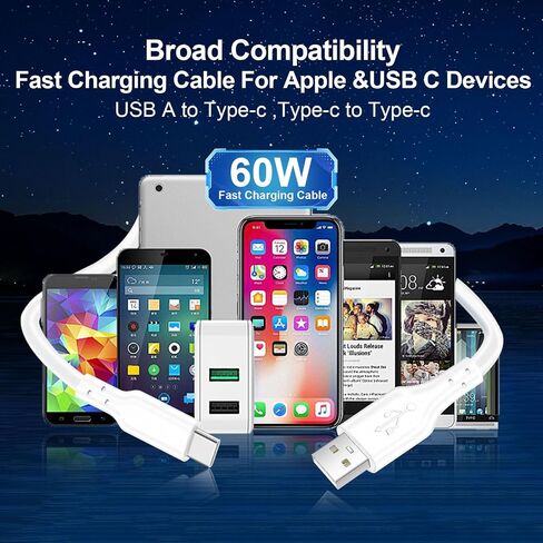 4 حزمة شحن كبل شحن 60W 3.1 قدم (2 حزمة USB إلى كابل USB C و 2 حزمة USB C إلى كابل USB C) النوع C 60W شحن الشحن السريع لجهاز iPhone و iPad و AirPods و MacBook و Samsung و Moto والمزيد (أسود) in Kuwait