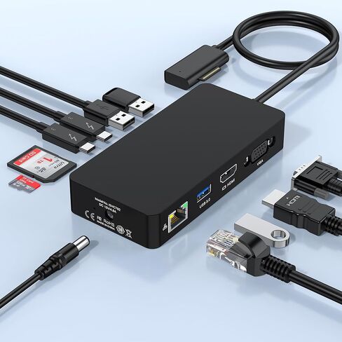 محطة الالتحام 12 في 1 ، محول متعدد العرض عرض ثلاثي مع 2 × 4K HDMI/1080p VGA/5GBPS USB 3.0 (2x type-a + 2x type-c)/ethernet/audio/sd2.0/tf2.0/dc in ، in Kuwait