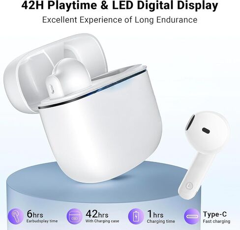 سماعات أذن لاسلكية ، Bluetooth 5.3 سماعات الأذن باس ، سماعات بلوتوث في ميكروفون إلغاء ضوضاء الأذن ، سماعات الأذن IP7 مقاومة للماء ، 32 ساعة. in Kuwait
