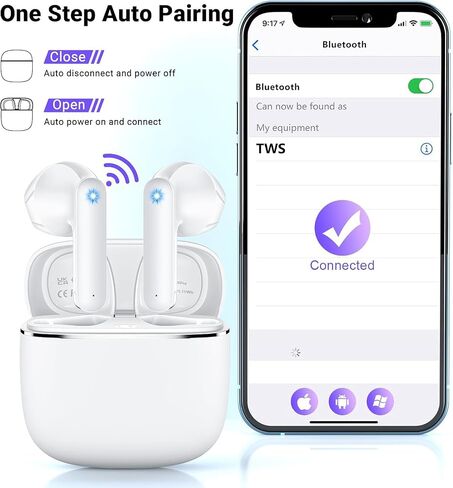 سماعات أذن لاسلكية ، Bluetooth 5.3 سماعات الأذن باس ، سماعات بلوتوث في ميكروفون إلغاء ضوضاء الأذن ، سماعات الأذن IP7 مقاومة للماء ، 32 ساعة. in Kuwait