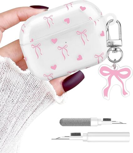 متوافق مع Airpods Pro Case ، تصميم جمالي كبير للقوس الكبير مع Carabiner ، ناعم TPU الجلد المضاد للخلع الغطاء الصدمات للنساء للنساء in Kuwait