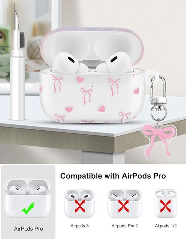 متوافق مع Airpods Pro Case ، تصميم جمالي كبير للقوس الكبير مع Carabiner ، ناعم TPU الجلد المضاد للخلع الغطاء الصدمات للنساء للنساء in Kuwait