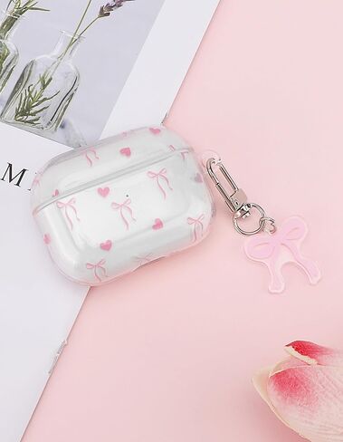 متوافق مع Airpods Pro Case ، تصميم جمالي كبير للقوس الكبير مع Carabiner ، ناعم TPU الجلد المضاد للخلع الغطاء الصدمات للنساء للنساء in Kuwait