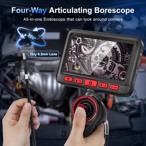 360 درجة مفصلية كاميرا Borescope - Jeseral 5 "HD 1080P شاشة الكاميرا مع 6 ضوء ، منظار مع 6.2 مم مسبار IP67 مقاوم للماء ، 3x ZOOM 4 -اتجاه borescope مع كابل مرن in Kuwait