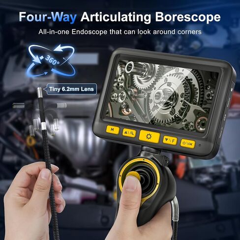 360 درجة مفصلية كاميرا Borescope - Jeseral 5 "HD 1080P شاشة الكاميرا مع 6 ضوء ، منظار مع 6.2 مم مسبار IP67 مقاوم للماء ، 3x ZOOM 4 -اتجاه borescope مع كابل مرن in Saudi Arabia